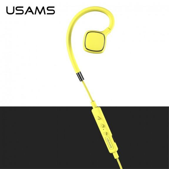 USAMS sportovní voděodolná sluchátka s bezdrátovým Bluetooth připojením pro Apple iPhone - žlutá