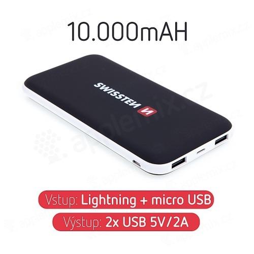 Externí baterie / power bank SWISSTEN - 10000 mAh - 2x USB, 2A, vstup Lightning / Micro USB - černá