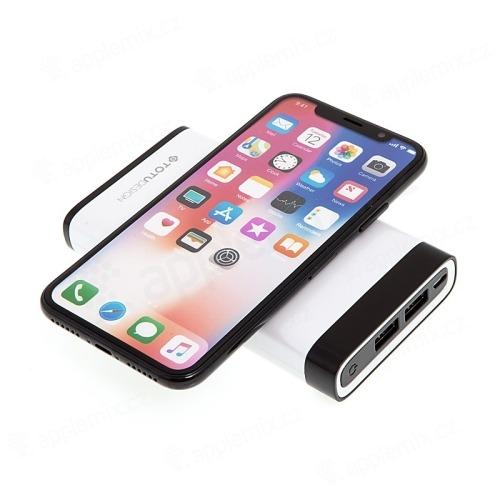 Externí baterie / power bank TOTU - podpora bezdrátového nabíjení Qi - 8000 mAh - Micro USB + 2x USB-A - černá / bílá