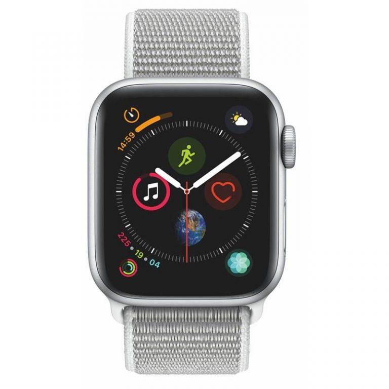 Apple Watch Series 4 GPS 40mm pouzdro ze stříbrného hliníku – mušlově bílý provlékací sportovní řemínek CZ verze (MU652HC/A)