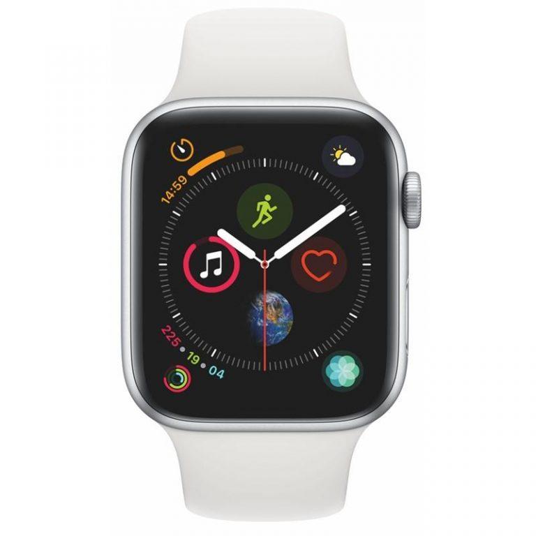 Apple Watch Series 4 GPS 44mm pouzdro ze stříbrného hliníku – bílý sportovní řemínek CZ verze (MU6A2HC/A)