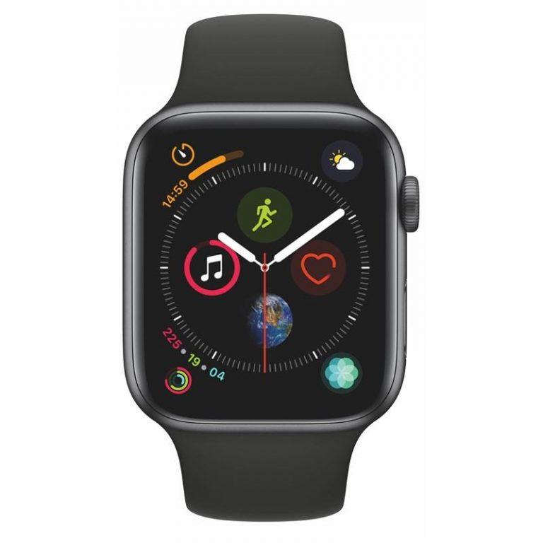 Apple Watch Series 4 GPS 44mm pouzdro z vesmírně šedého hliníku – černý sportovní řemínek CZ verze (MU6D2HC/A)