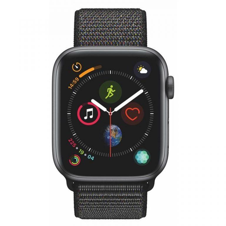 Apple Watch Series 4 GPS 44mm pouzdro z vesmírně šedého hliníku – černý provlékací sportovní řemínek SK verze (MU6E2VR/A)