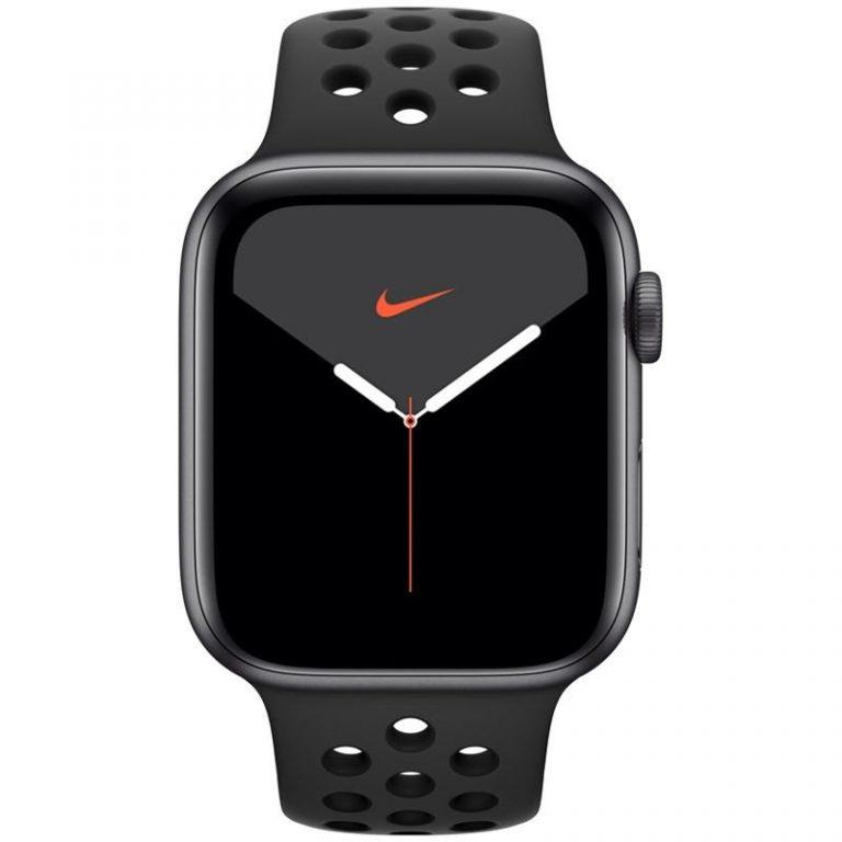 Apple Watch Nike Series 5 GPS 44mm pouzdro z vesmírně šedého hliníku – antracitový/černý sportovní řemínek Nike (MX3W2HC/A)