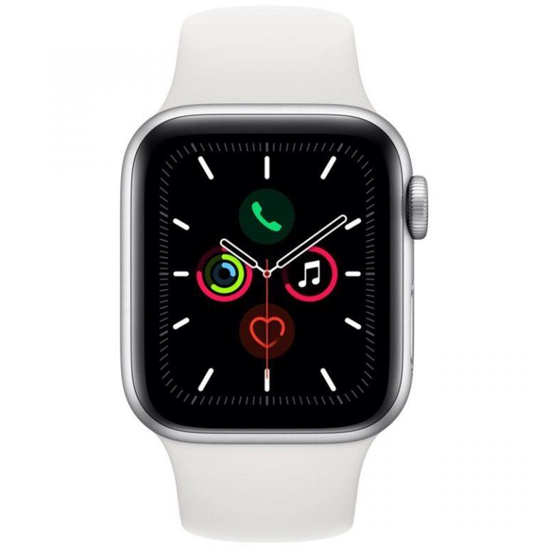 Apple Watch Series 5 GPS 40mm pouzdro ze stříbrného hliníku – bílý sportovní řemínek (MWV62HC/A)