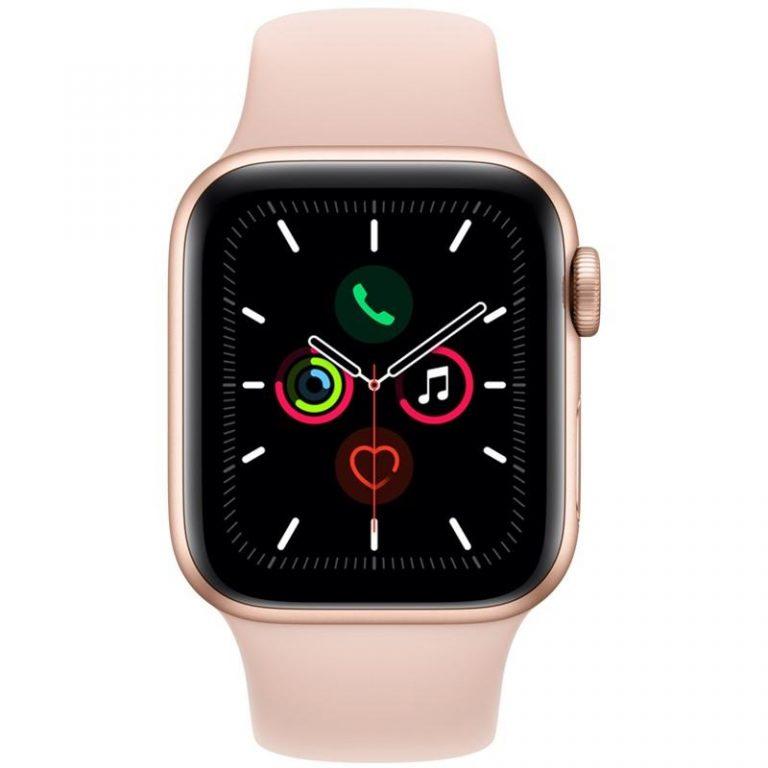 Apple Watch Series 5 GPS 40mm pouzdro ze zlatého hliníku – pískově růžový sportovní řemínek (MWV72HC/A)