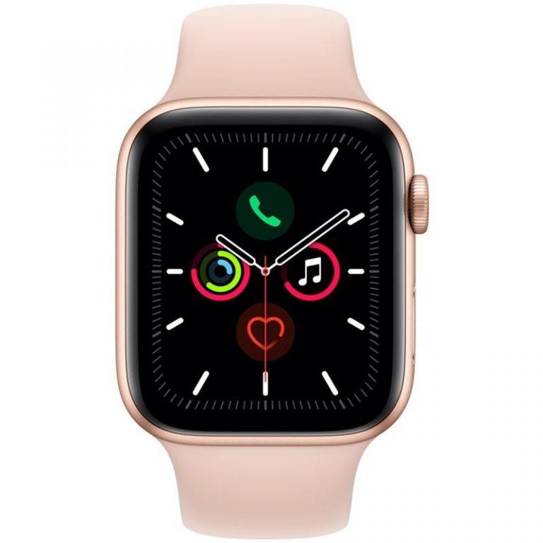 Apple Watch Series 5 GPS 44mm pouzdro ze zlatého hliníku – pískově růžový sportovní řemínek (MWVE2HC/A)