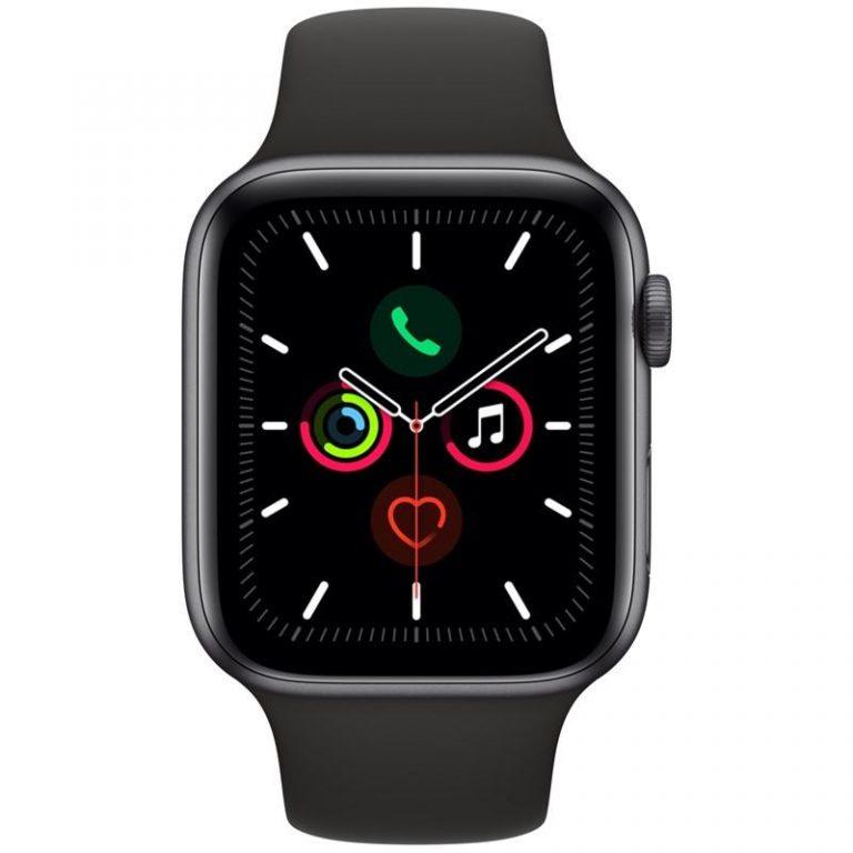 Apple Watch Series 5 GPS 44mm pouzdro z vesmírně šedého hliníku – černý sportovní řemínek (MWVF2HC/A)